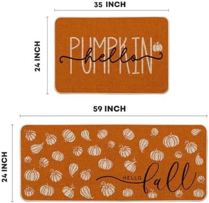 Artoid Mode Orange Hello Pumpkin Fall Kitchen Mats Set of 2-24x35+24x59