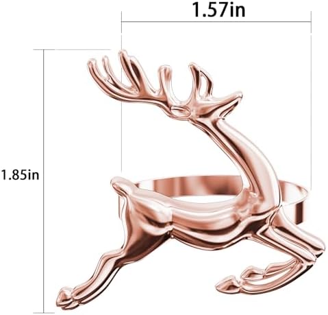 ZeeDix Christmas Rose Gold Reindeer Napkin Rings Set of 24 for Table Decor