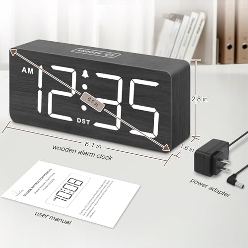 DreamSky Wooden Digital Alarm Clock for Bedroom with Large Numbers