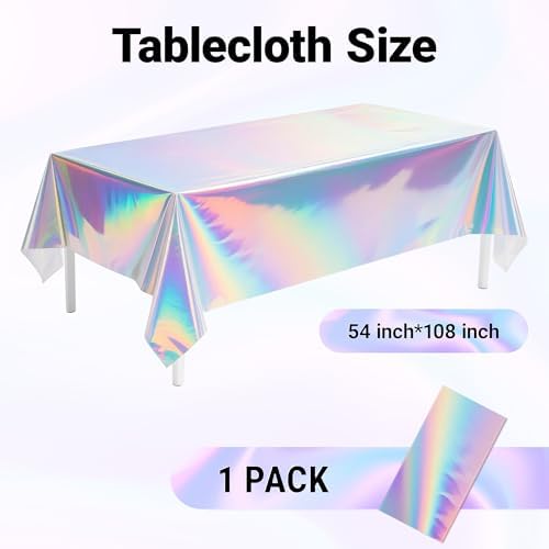 1 Pack Iridescent Tablecloth, 54" x 108" Birthday Party Table Cloths Iridescence Plastic Disposable Table Covers Iridescent Party Decorations, Birthday Decor Tablecloth for Buffet Table