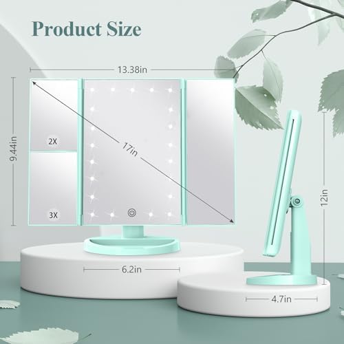 HUONUL 2X/3X/10X Magnifying Vanity Mirror with Light, Trifold Makeup Mirror