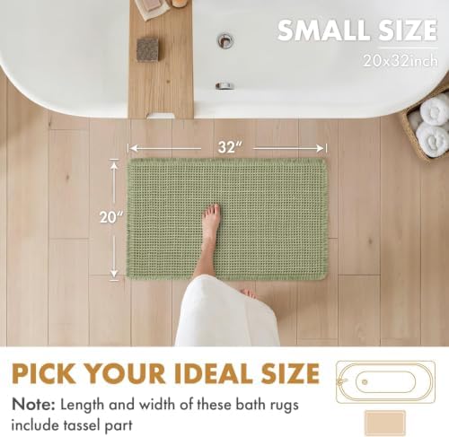 MIULEE Set of 2 Waffle Bathroom Rugs Boho Bath Mat Sage Green 20x32 Inch