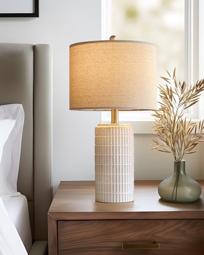 PoKat 23'' Bedside Table Lamp for Bedroom Nightstands, Modern Ceramic Decor