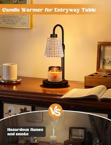 Innqoo Black Crystal Candle Warmer Lamp with Timer, Dimmable Candle Warmer for Jar Candles, Height Adjustable Wax Melts