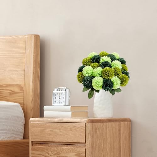 SITUMEIZI 12 Pcs Green Flowers Artificial Chrysanthemums, Fake Mums