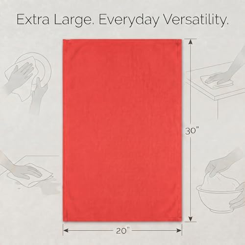 Urban Villa Kitchen Towels Cotton Dish Towels 20”x30” (Set of 6) Red