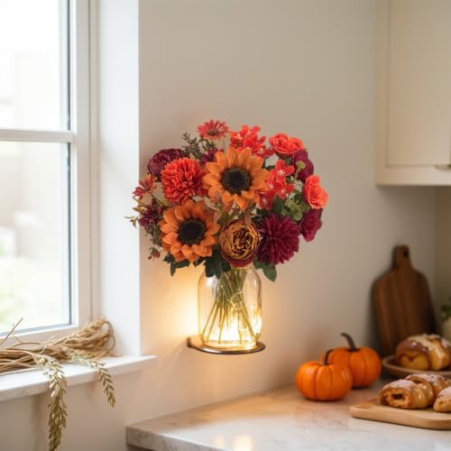 2 Pcs Fall Artificial Sunflower Peony Bouquet, Burnt Orange Burgundy Silk Faux Flower, Autumn Faux Floral Arrangements for Wedding Table Centerpiece Thanksgiving Farmhouse Indoor Outdoor Decor