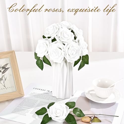 BLEUM CADE 16Pcs Artificial Flowers Fake Foam Roses with Stems for Wedding