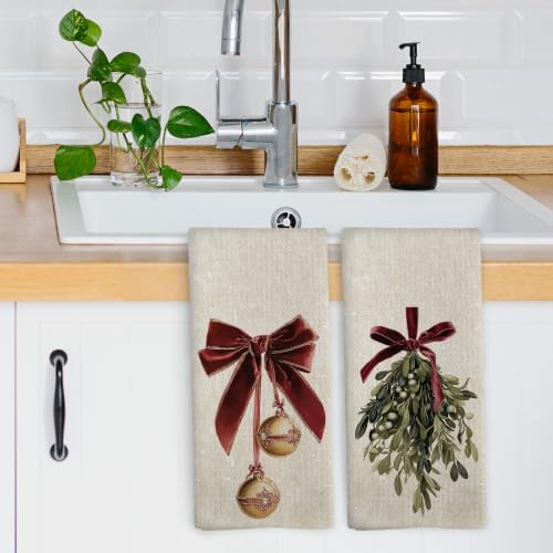 Vintage Rustic Christmas Kitchen Dish Towels 16x24, Set of 2