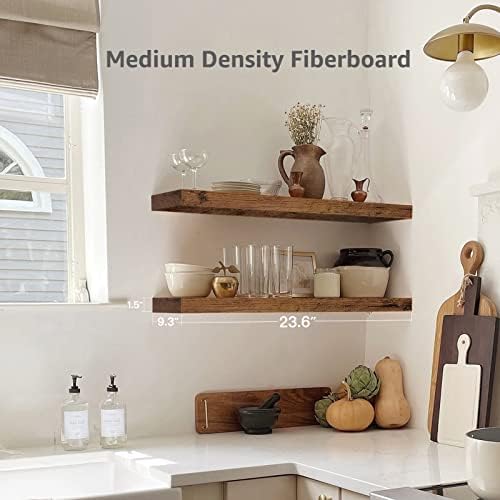 QEEIG Bathroom Long Floating Shelves for Wall (Brown, Set of 2, 23.6")