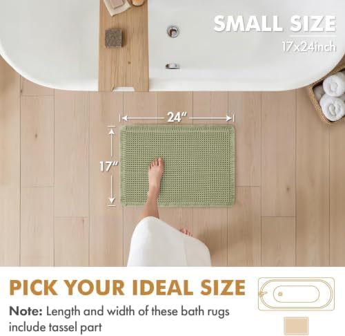 MIULEE Set of 2 Waffle Bathroom Rugs Boho Bath Mat Sage Green 17x24 Inch