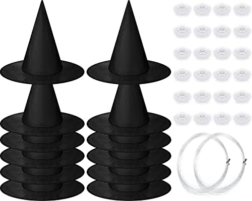 SATINIOR Halloween Witch Hat Hanging Decor Floating Witch Hat with Rope Accessory and Transparent Seamless Hooks