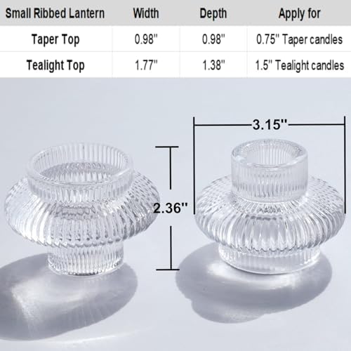 VOHO 12pcs Taper Candle Holders Ribbed Glass, Clear Candle Holder Stackable