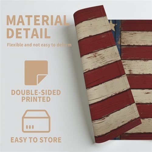 4th of July Placemats Set of 4 18x12 Inch Patriotic American Flag Linen Place Mats Heat-Resistant Washable Wipeable Independence Day Memorial Day Table Mat for Party Kitchen Dining Room Dinner Table