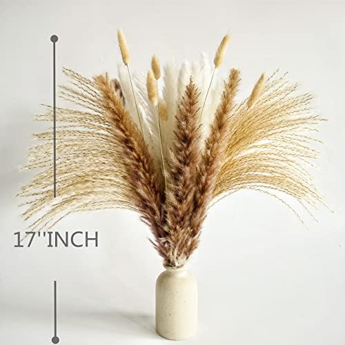 400 PCS Small Boho Pampas Grass, 17" Naturally Dried Pompas, Pampas Grass Decor for Wedding , Boho Party Decorations, Table Decor（Brown and White）