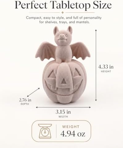 Halloween Decor Bat on Jack-o-lantern Resin Figurine (Pink Bat Pumpkin)