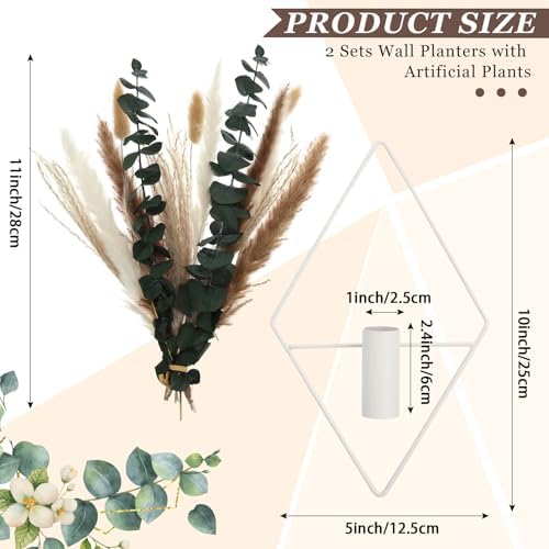 Jexine 2 Pcs Hanging Artificial Planters Wall Decor, White, Mixed Plants