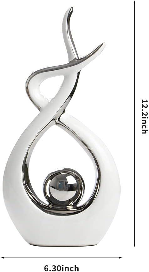 Home Decor Modern Abstract Art Ceramic Statue Table Decorations / White and Silver / Large