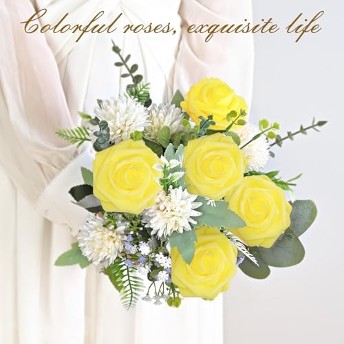 BLEUM CADE 36Pcs Artificial Flowers Fake Foam Roses with Stems for Wedding