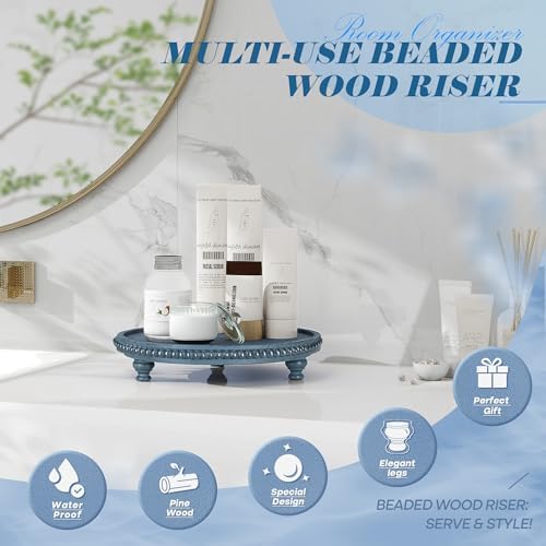 Beaded Wood Riser for Plant Holder & Kitchen Sponge Holder / Blue