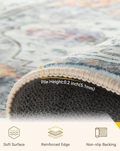RELEANY Washable Area Rug, Runner 2'6"x12', Beige/Carbon Grey/Orange