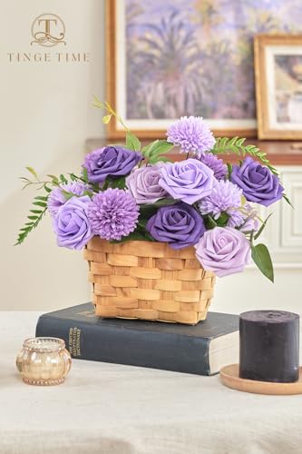 TINGE TIME 23pcs Artificial Wedding Flower Combo, Rose Pompon Mums Purple