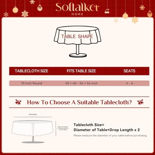 Softalker Christmas Ruffle Plaid Round Tablecloth, Red, 70" x 70"