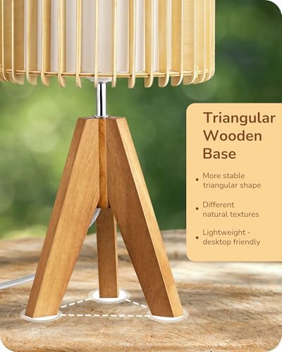 EDISHINE 14.17" Small Table Lamp, Wood-Colored Hollow Shade, E26 Base