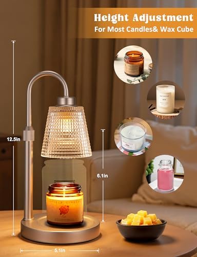 Champagne Gold Candle Warmer Lamp with Timer, Dimmable Candle Warmer for Home Decor, Height Adjustable Candle Lamp for