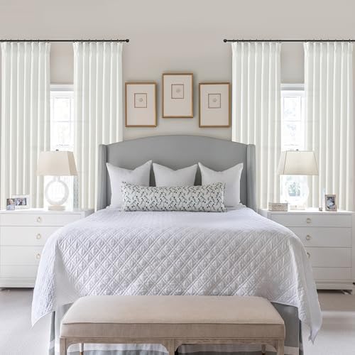 Custom Pleated Curtains & Drapes 86 Inches Long for Dining Room, Light Filtering Privacy Natural White Linen Non See