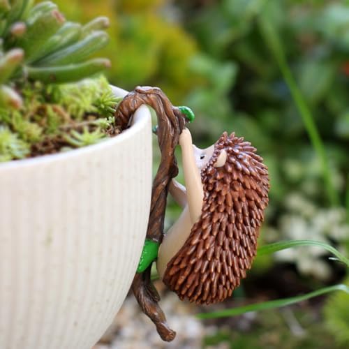 Hedgehog Figure Plant Pot Hanger, Turtle Flower Pot Hugger, Resin Tortoise Statue, Funny Pot Huggers for Planters, Cute Climbing Animal Flower Pot Hugger, Garden Fence Balcony Patio Yard (HEDGEHOG)