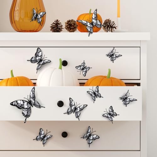 Halloween Wall Sticker Butterfly Wall Decals Skull Design Halloween Decor Indoor Supply Halloween Skull Wall Decals for Home Bedroom Bathroom Living Room Office Halloween Wall Stickers Decoration