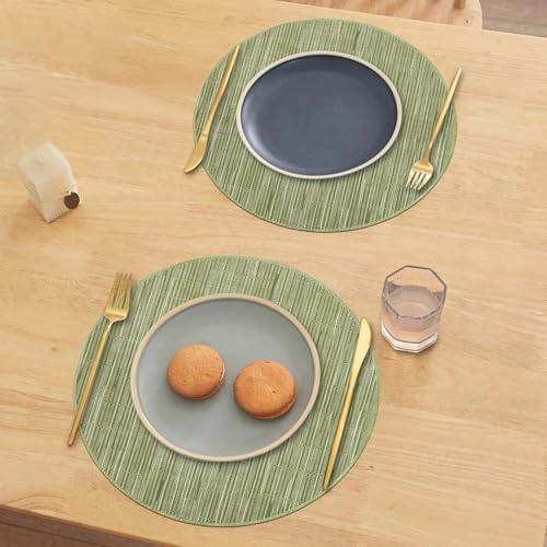 Niviy Round Placemats, Placemats Set of 4 Washable Place Mats, Green 15"