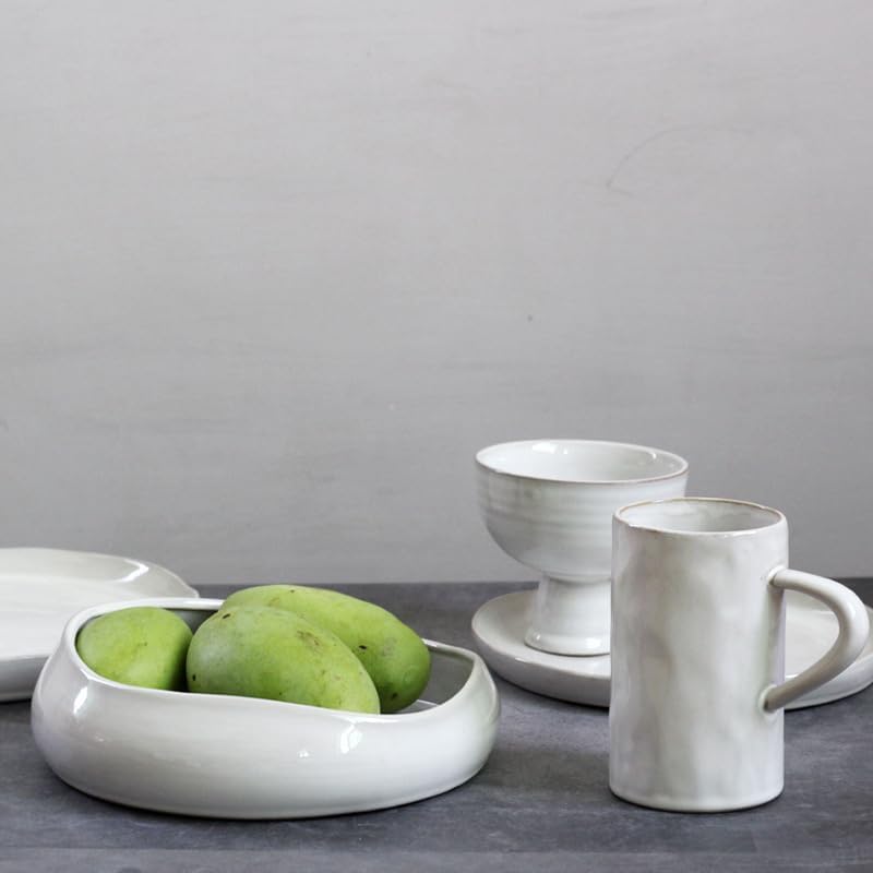 Decorative Bowl Free-Form Rim Glazed Ceramic Fruit Bowl / Gray White