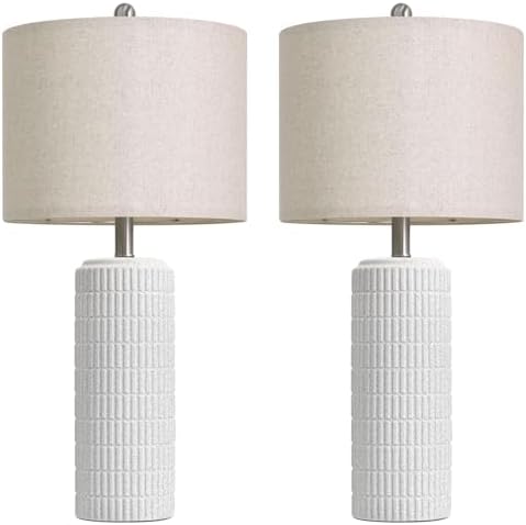 PoKat 27.5'' Tall Table Lamps for Living Room Set of 2, Stone-Like Ceramic Bedroom Lamps for Night Stands, Farmhouse