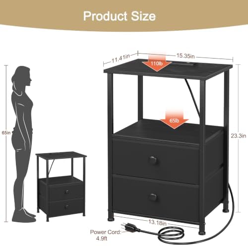 LOAKEKEL Nightstands Set of 2, Night Stand with Charging Station