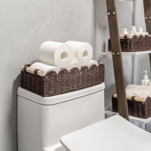 Paper Rope Scalloped Edge Shelves Storage Basket / Brown / 14 x 6.3 x 3.9 / M - In