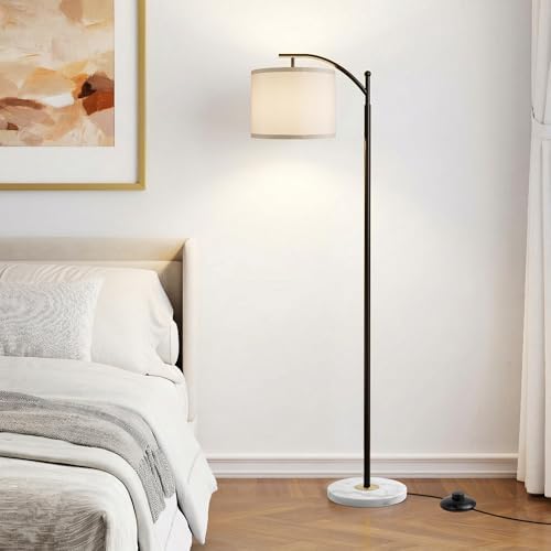Floor Lamp for Living Room with Marble Base, Modern Standing Lamp with 3 Color Temperatures Bulb & Adjustable Linen