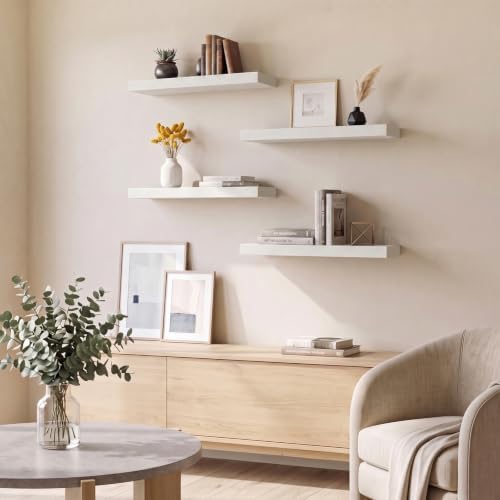 Fixwal Floating Shelves for Wall Decor (White, Set of 4, 15.7 Inch)