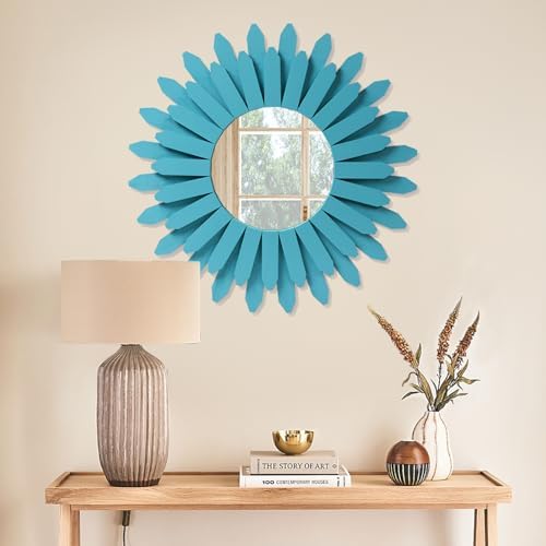 Honiway Beach Wall Decor Mirror 21 inch Wood Coastal Wall Decor Sunburst Boho Home Decor Room Decor for Bedroom Living