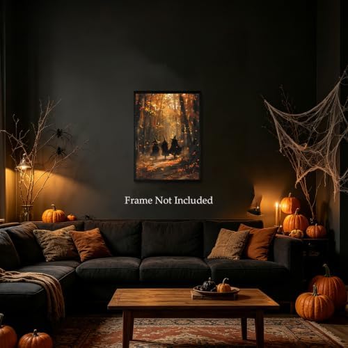 ILLBDR Halloween Witch in Autumn Forest Canvas Wall Art Poster 16x24 inch