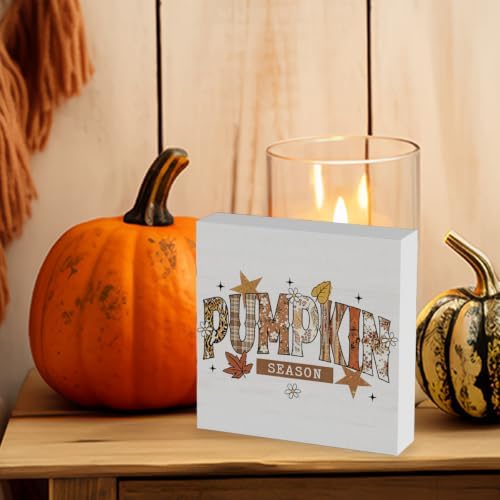 Pumpkin Season Sign Fall Thanksgiving Decorations for Home 5 X 5 Inch