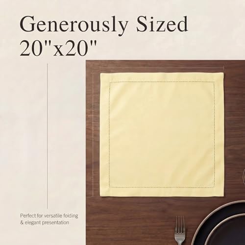 Urban Villa Hemstitch Cloth Dinner Napkins Cotton 20”x20” (Set of 12)-Yellow