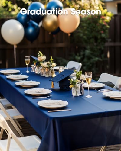 Pureegg Plastic Table Cloth Disposable 10 Pack, 54 x 108 Inch Table Cloths, Patriotic Decorations, Thanksgiving, Veterans Day Tablecloths, Rectangle, Plastic Cover, Leakproof & Sturdy, Navy Blue
