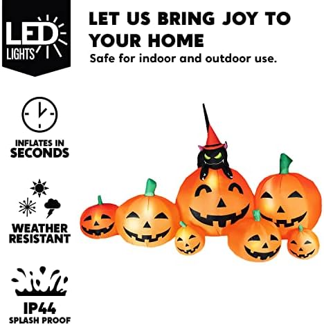 Joiedomi 7 FT Long Halloween Inflatables Pumpkin Outdoor Decorations, 7 Pumpkins Outside Decoration with Witch's Cat with Build-in LEDs Blow Up Inflatables for Party Yard Lawn Garden Decor