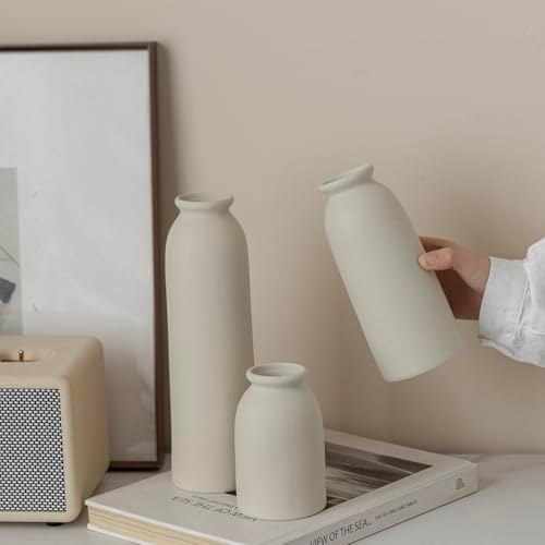 Ceramic Vase Set-3 / L Beige / 10.3 Inch