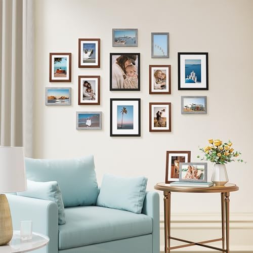 Vittanly 15 Pack Gallery Wall Frame Set, Black, Walnut Brown, Grey