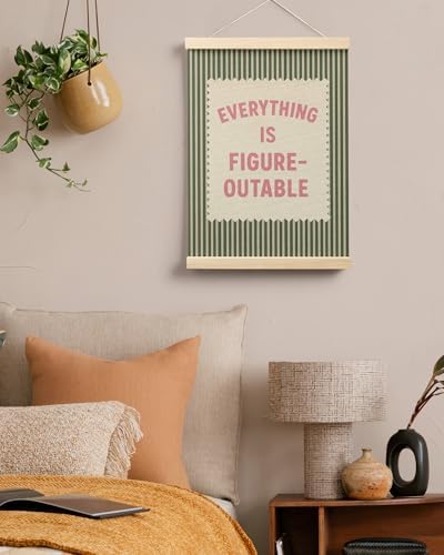 FGFK Everything Is Figureoutable Inspirational Wall Art Poster Hanger Frame, Retro Pink and Green Positive Affirmations