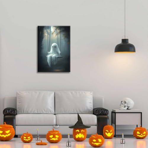 ILLBDR Halloween Cute Ghost Canvas Wall Art 12x16 inch