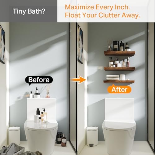 BAYKA Rustic Brown Bathroom Floating Shelves, 15.7in, 3Pk, Wall Mount Shelf